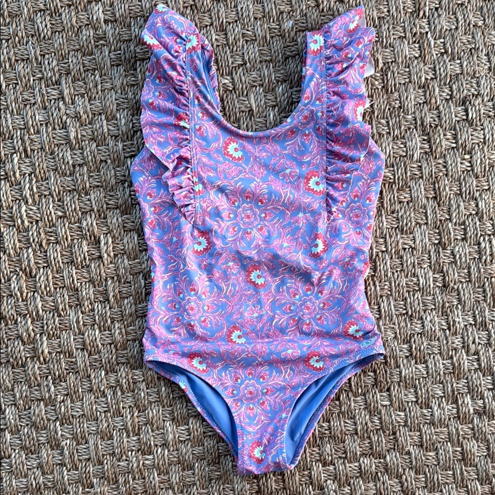 Vineyard Vines Pink and Blue One Piece Swimsuit with Ruffles